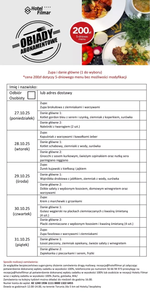 Obiady abonamentowe - 27-31.10.25
