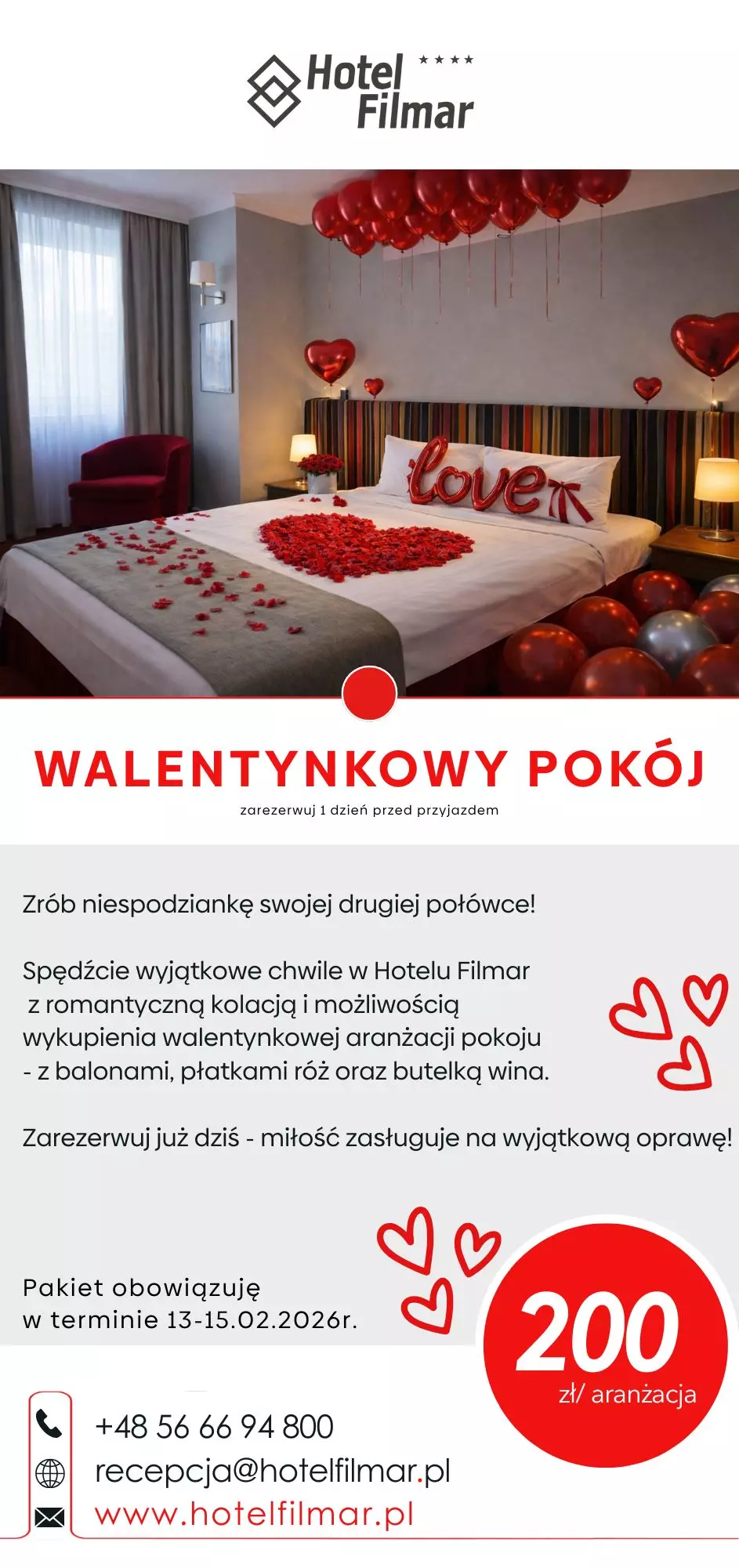 Pokój walentynkowy w Hotelu Filmar