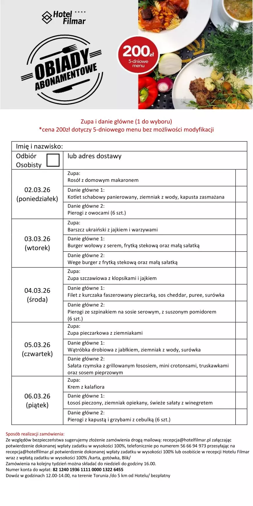 Obiady abonamentowe - 02-06.03.26