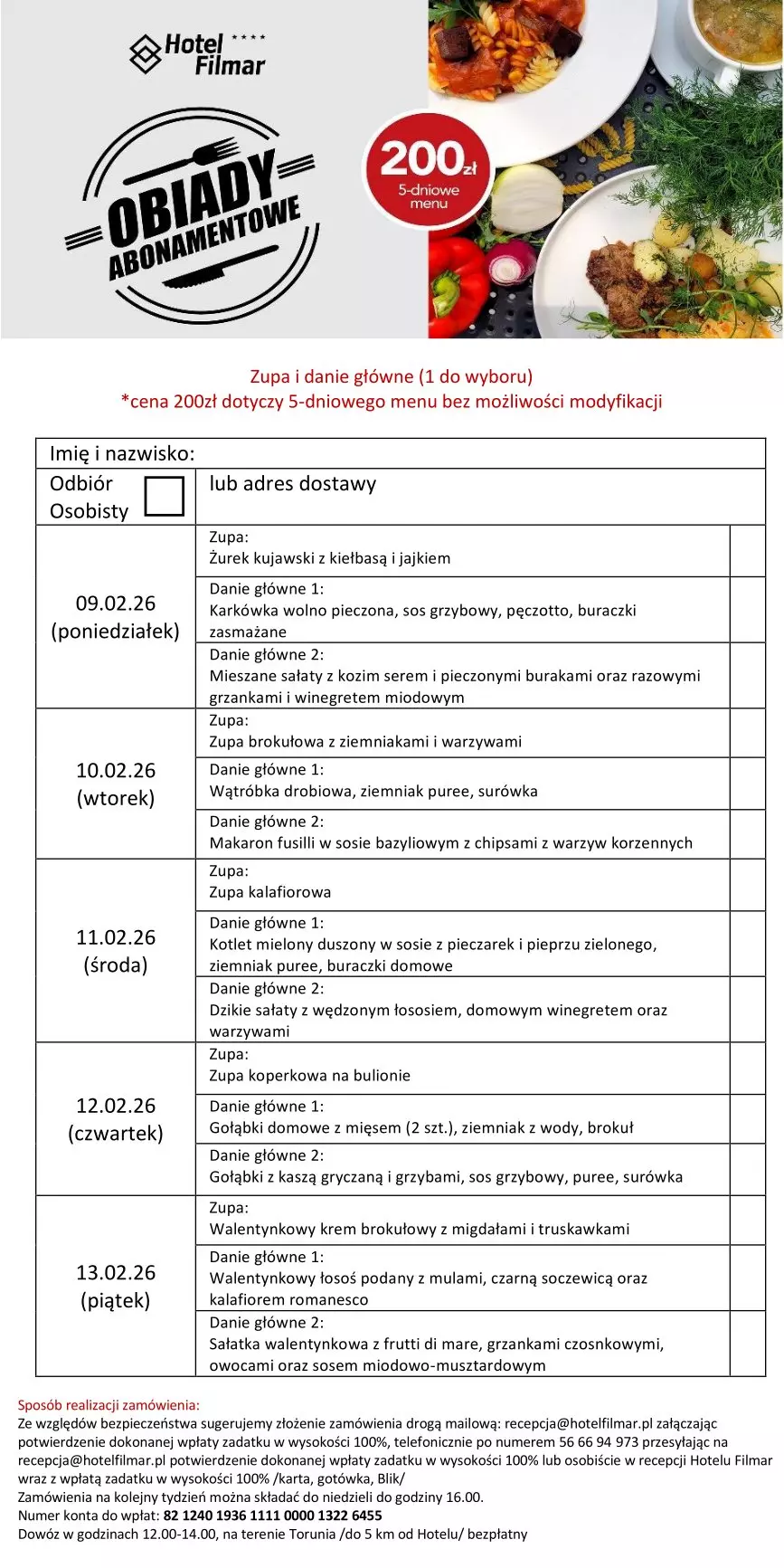 Obiady abonamentowe - 09-13.02.26