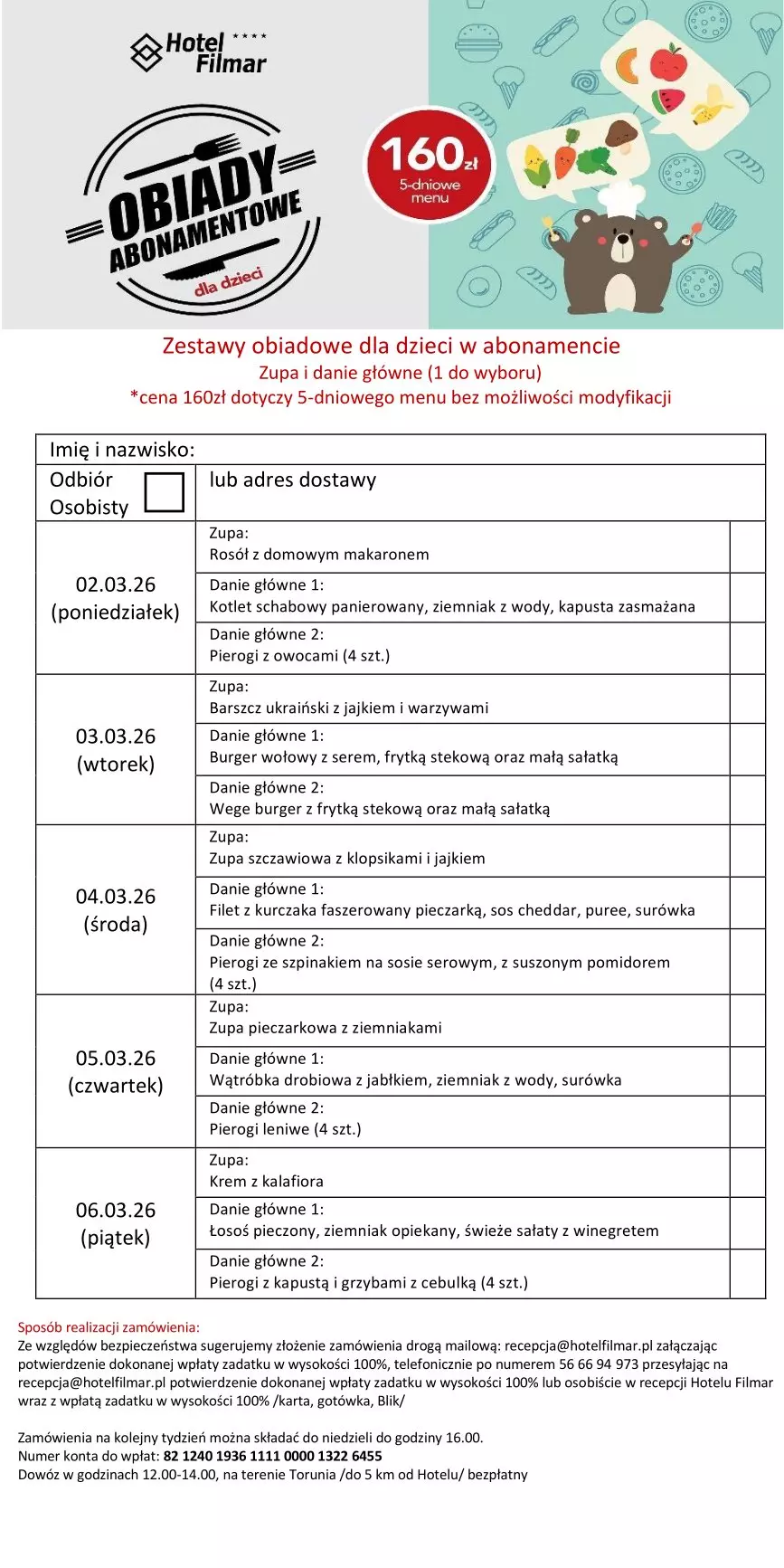 Zestawy obiadowe dla dzieci w abonamencie - 02-06.03.26