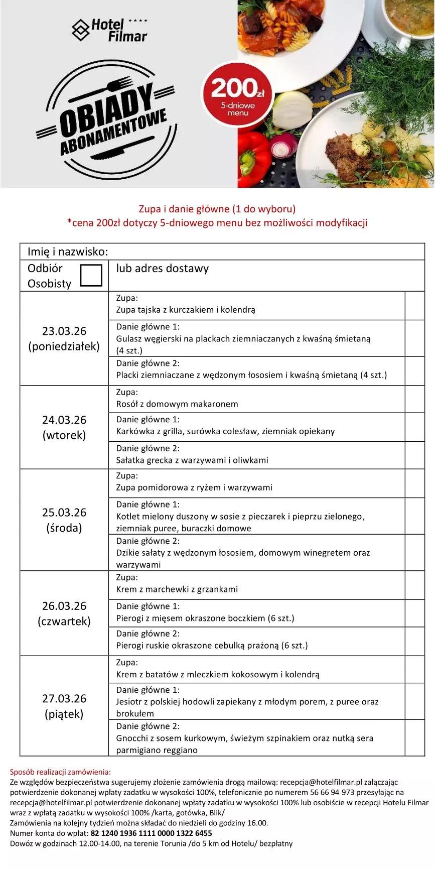 Obiady abonamentowe - 23-27.03.26