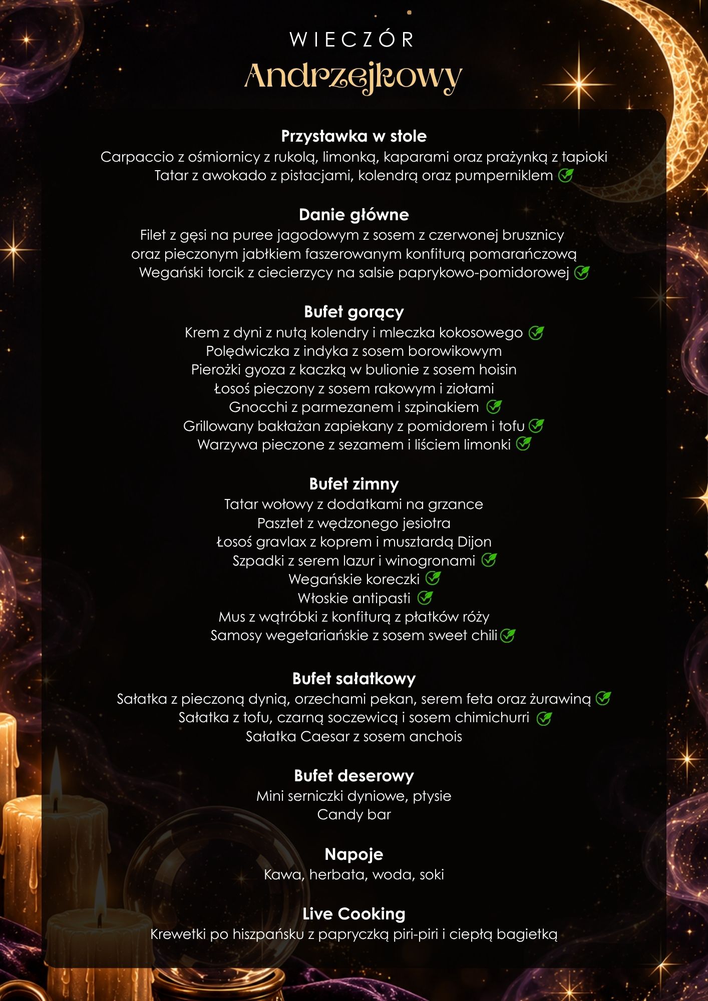 Wieczór Andrzejkowy - 28/11/2026 w Hotelu Filmar - menu